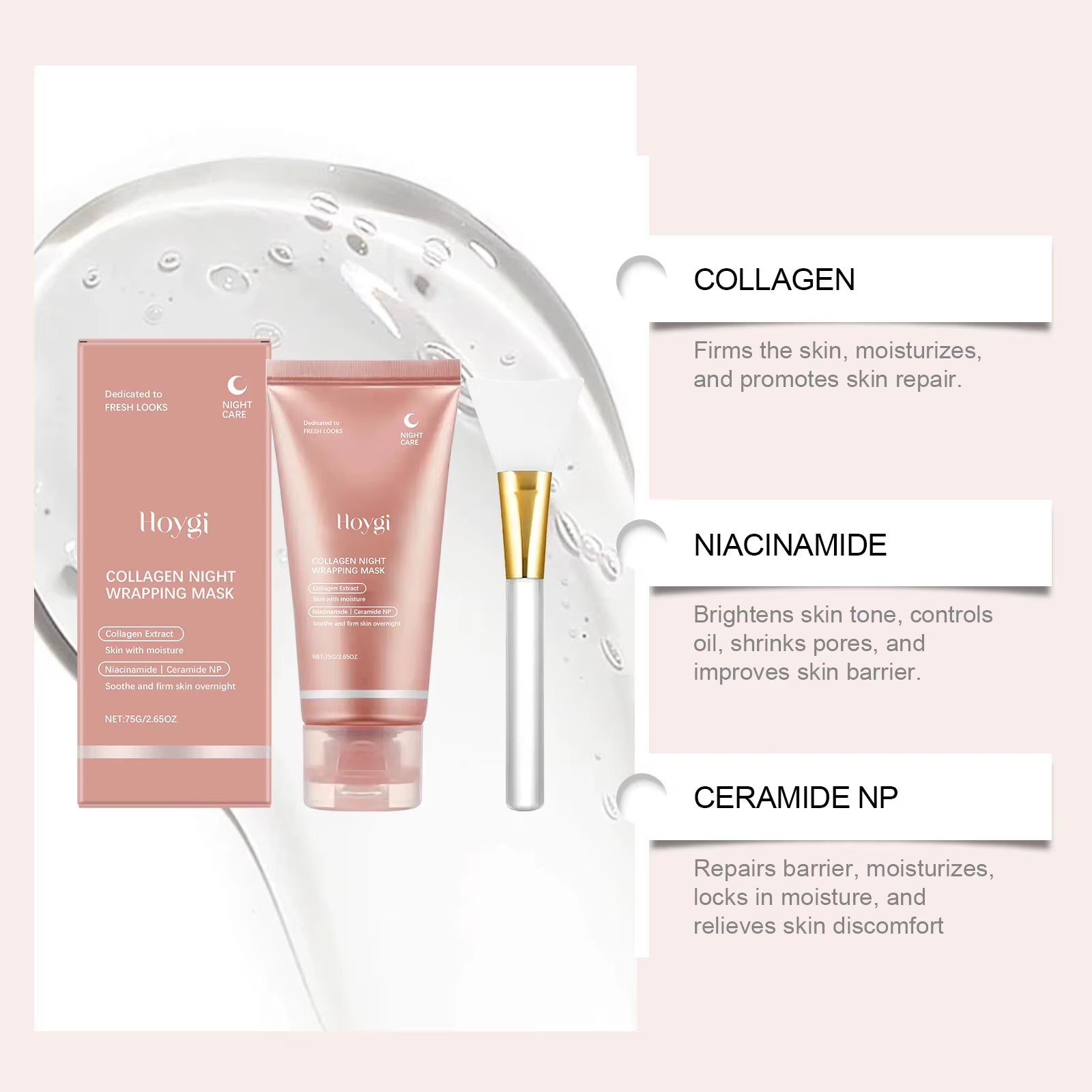 Collagen Peel off Face Mask Pore Shrinking Hydrating Moisturizing Night Wrapping Mask Cream Firming Skin Peel-Off Facial Mask